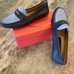 Vaneli Leather Flats with Woven Leather Accent